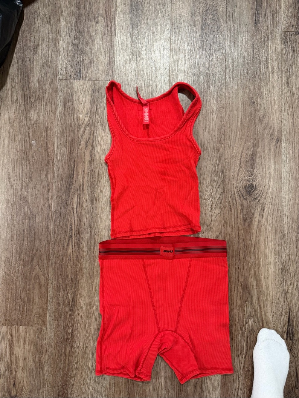 Skims Women's Red Ribbed Tank & Boxer Brief Set